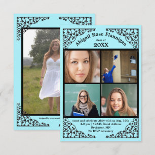 Photo Collage Teal  Lace - 3x5 Grad Announcement