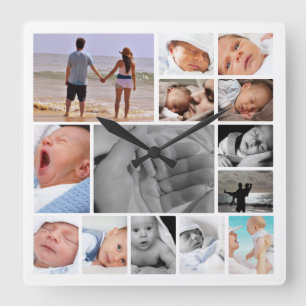Photo Collage Template Square Wall Clock