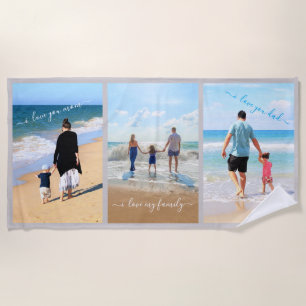 Photo Collage Text I Love My Family Beach Towel