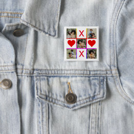 Photo Collage Tic Tac Toe Hugs Kisses Fathers Day 15 Cm Square Badge