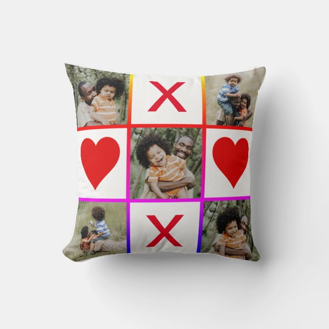 Photo Collage Tic Tac Toe Hugs Kisses Fathers Day Cushion (Front)