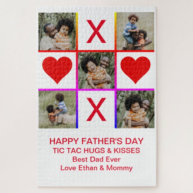 Photo Collage Tic Tac Toe Hugs Kisses Fathers LG Jigsaw Puzzle (Vertical)
