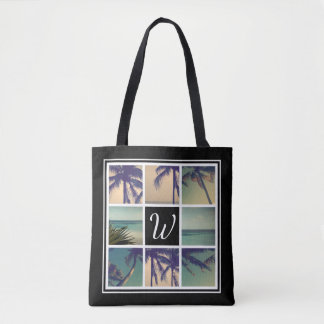 Photo collage tote bag with custom name monogram