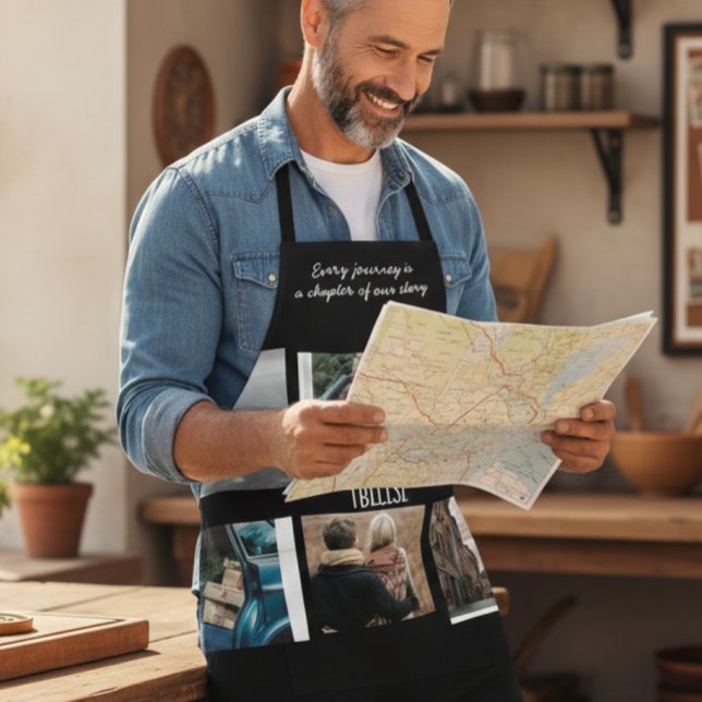 Photo Collage Travel Memory Black Cooking Apron (Creator Uploaded)