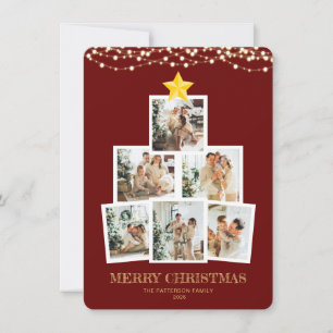 Photo Collage Tree Red String lights Christmas Holiday Card