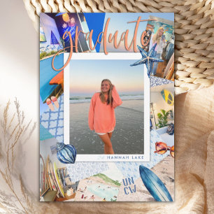 Photo Collage Trendy Beach Graduation Invite