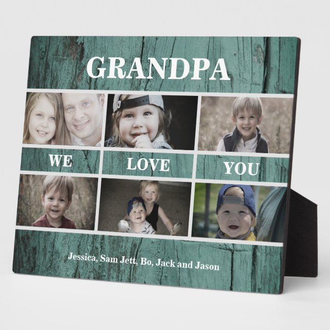 Photo Collage Turquoise Wood Grandpa We love You Plaque (Side)