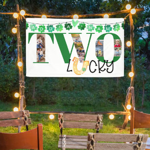 Photo Collage Two Lucky Custom 2nd Birthday Party Banner