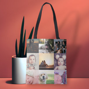 Photo Collage Unique Personalised 9 Photo Tote Bag