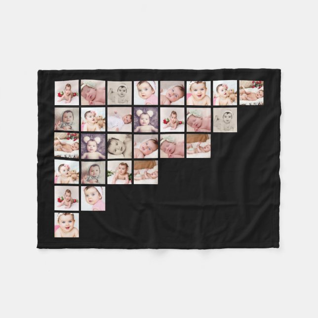 Photo Collage Unique Personalised Custom 28 Images Fleece Blanket (Front (Horizontal))