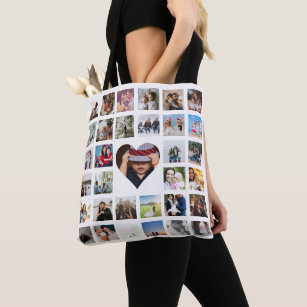 Photo Collage Unique Personalized 33 Photo Heart Tote Bag