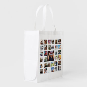 Photo Collage Unique Personalized 33 Photo Reusable Grocery Bag