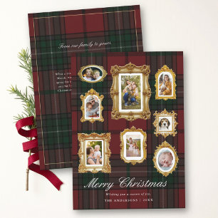 Photo Collage Vintage Frames Red Plaid Christmas Holiday Card