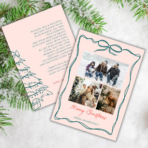 Photo Collage Wavy Doodle Frame Bow Christmas Holiday Card