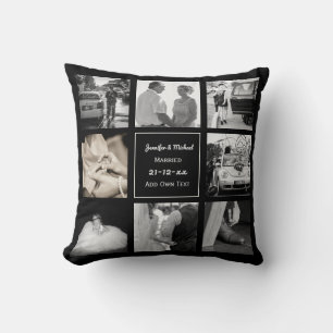 PHOTO COLLAGE Wedding or Anniversary Gift Black Cushion