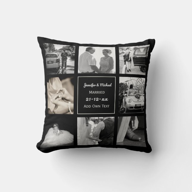 PHOTO COLLAGE Wedding or Anniversary Gift Black Cushion (Front)