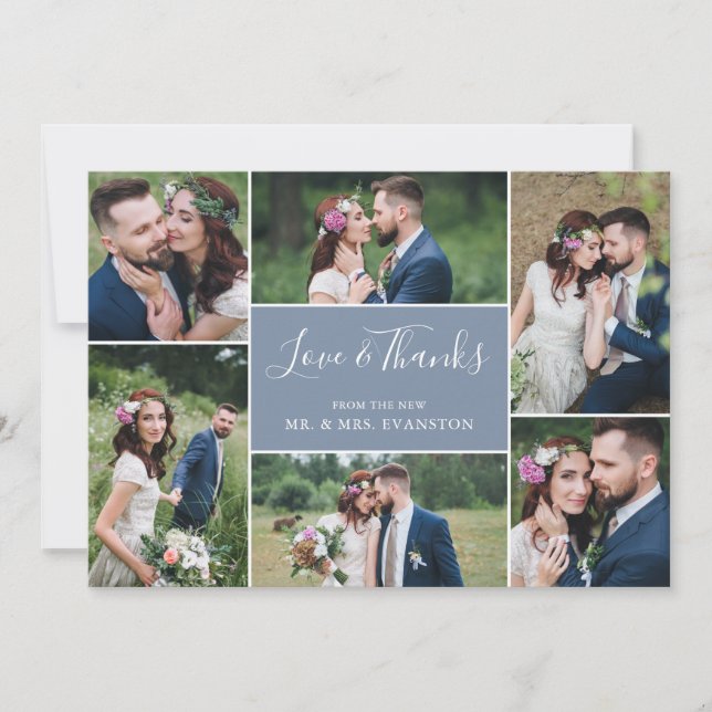 Photo Collage Wedding Thank You Flat Card | Dusty (Front)