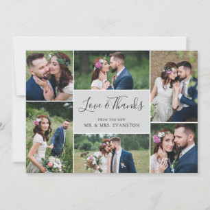 Photo Collage Wedding Thank You Flat Card   Grey