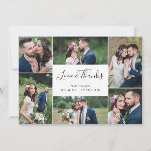 Photo Collage Wedding Thank You Flat Card   White