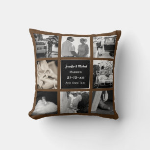 PHOTO COLLAGE Wedding Vow Renewal Anniversary BRUN Cushion