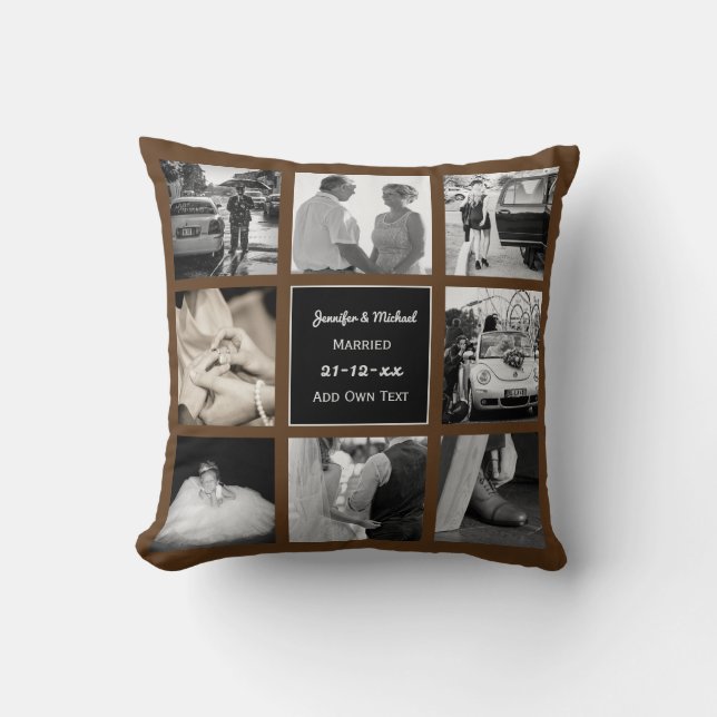 PHOTO COLLAGE Wedding Vow Renewal Anniversary BRUN Cushion (Front)