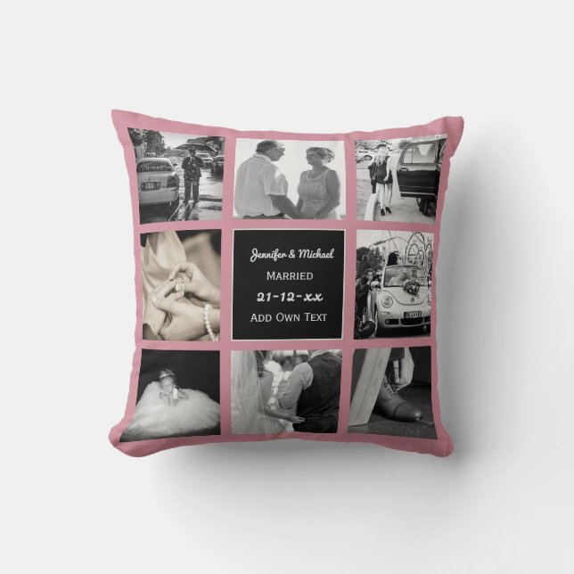 PHOTO COLLAGE Wedding Vow Renewal Anniversary PINK Cushion (Front)