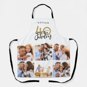 Photo collage white and gold 40th birthday modern apron