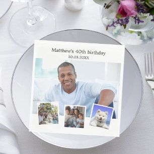 Photo collage white birthday party napkin