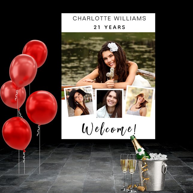 Photo collage white birthday party welcome poster (Creator Uploaded)