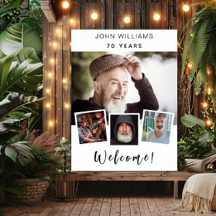 Photo collage white birthday party welcome poster