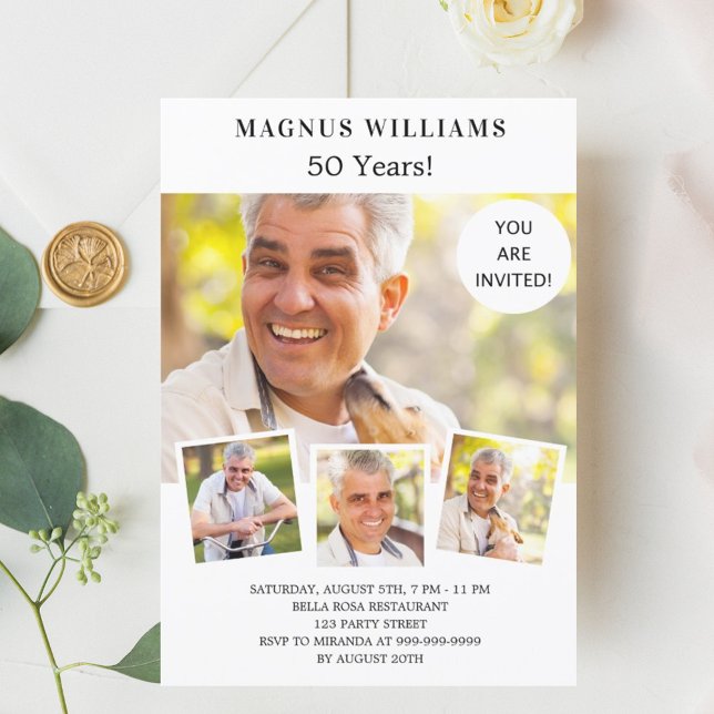 Photo collage white luxury birthday invitation (Creator Uploaded)