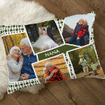 Photo Collage with 5 Pictures Green and White Nana Decorative Cushion<br><div class="desc">Personalised pillow with 5 of your favourite photos for Nana. Your pictures are set against a modern geometric pattern in olive green and white. NANA is lettered in white typography and the template is set up ready for you to edit this (to Grandma or Mimi for example). You can also...</div>