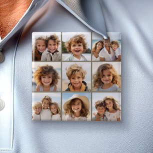 Photo Collage with 9 square photos - Taupe 15 Cm Square Badge