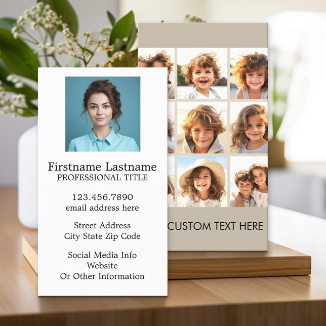 Photo Collage with 9 square photos - Taupe Business Card (Custom Printed Business Card)