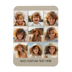 Photo Collage with 9 square photos - Taupe Magnet