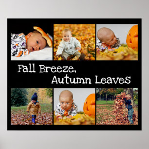 Photo Collage with Autumn Theme Black and White  Poster