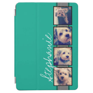 Photo Collage with Emerald Green Custom Name iPad Air Cover