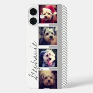 Photo Collage with Grey White Chevron Pattern iPhone 16 Plus Case