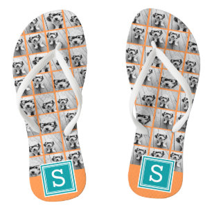 Photo Collage with Monogram - Orange and Teal Thongs