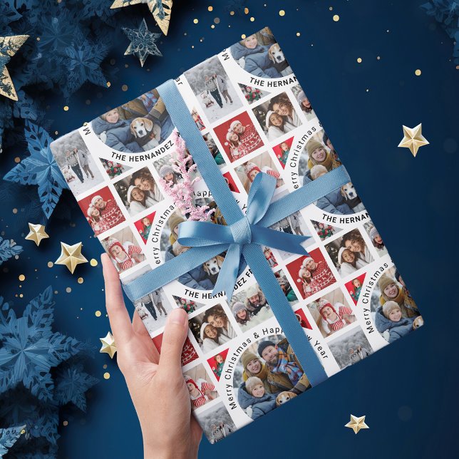 Photo Collage With Name Holiday Wrapping Paper (Creator Uploaded)