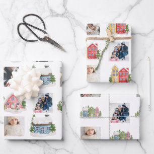 Photo Collage with snowy houses Wrapping Paper Sheet