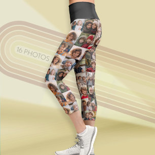 Photo Collage with up to 16 photos - black Capri Leggings