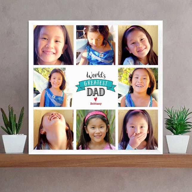 Photo Collage World Greatest Dad Turquoise Banner Poster (Creator Uploaded)