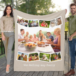 Photo Collage Zigzag Photo Strip Neutral Mushroom Fleece Blanket