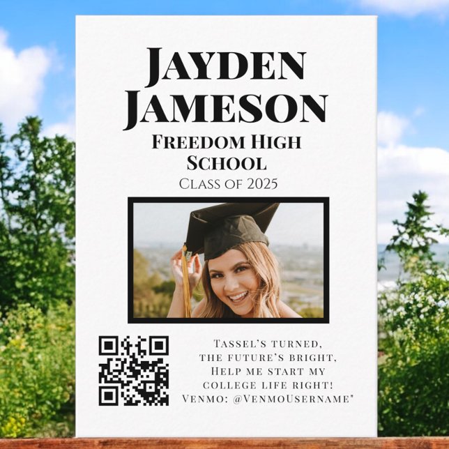 Photo College Fund QR Code Catchy Graduation  Enclosure Card (Creator Uploaded)