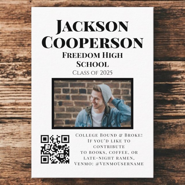 Photo College Fund QR Code Graduation Funny Enclosure Card (Creator Uploaded)