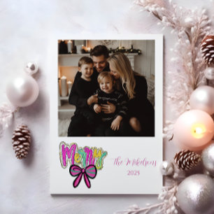 Photo Colourful Merry Bow Christmas Holiday Card