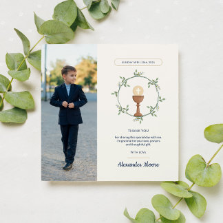 Photo Communion Thank You Card – Floral Wreath