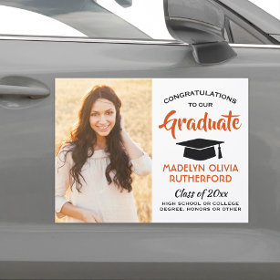 Photo Congrats Orange Black and White Graduation Car Magnet