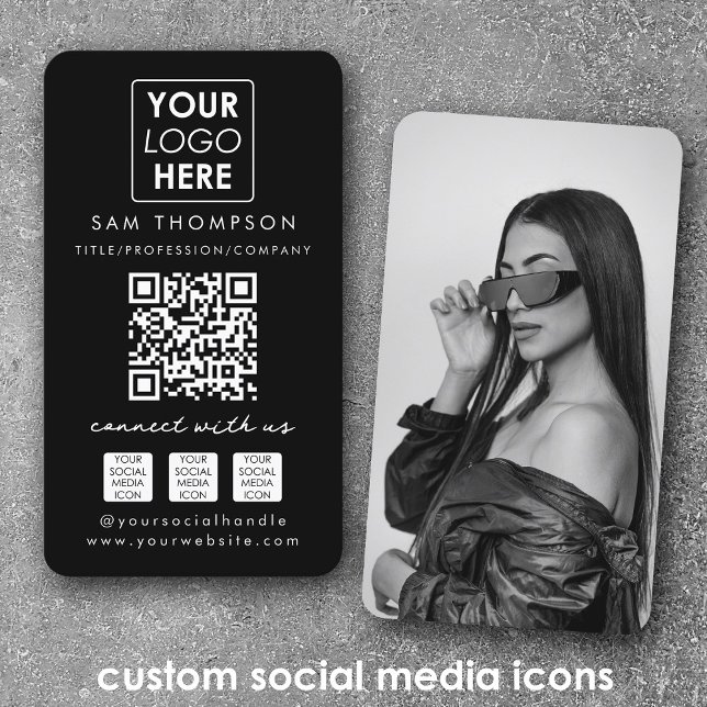 Photo Connect with Us Social Media QR Code Logo Business Card (Photo Connect with Us Social Media QR Code Logo Business Card)